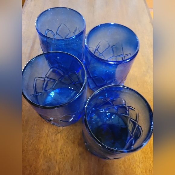 Set Of 4 Blue 12 Oz Glass Tumblers (112) - Picture 3 of 5